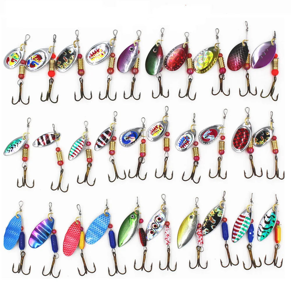 30pcs Spinner Fishing Lure Kit Metal Sequin Spoon Hard Bait Fishing Wobblers Set Fishing Tackle Isca Atificial Lure Pesca