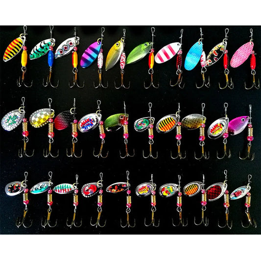 30pcs Spinner Fishing Lure Kit Metal Sequin Spoon Hard Bait Fishing Wobblers Set Fishing Tackle Isca Atificial Lure Pesca