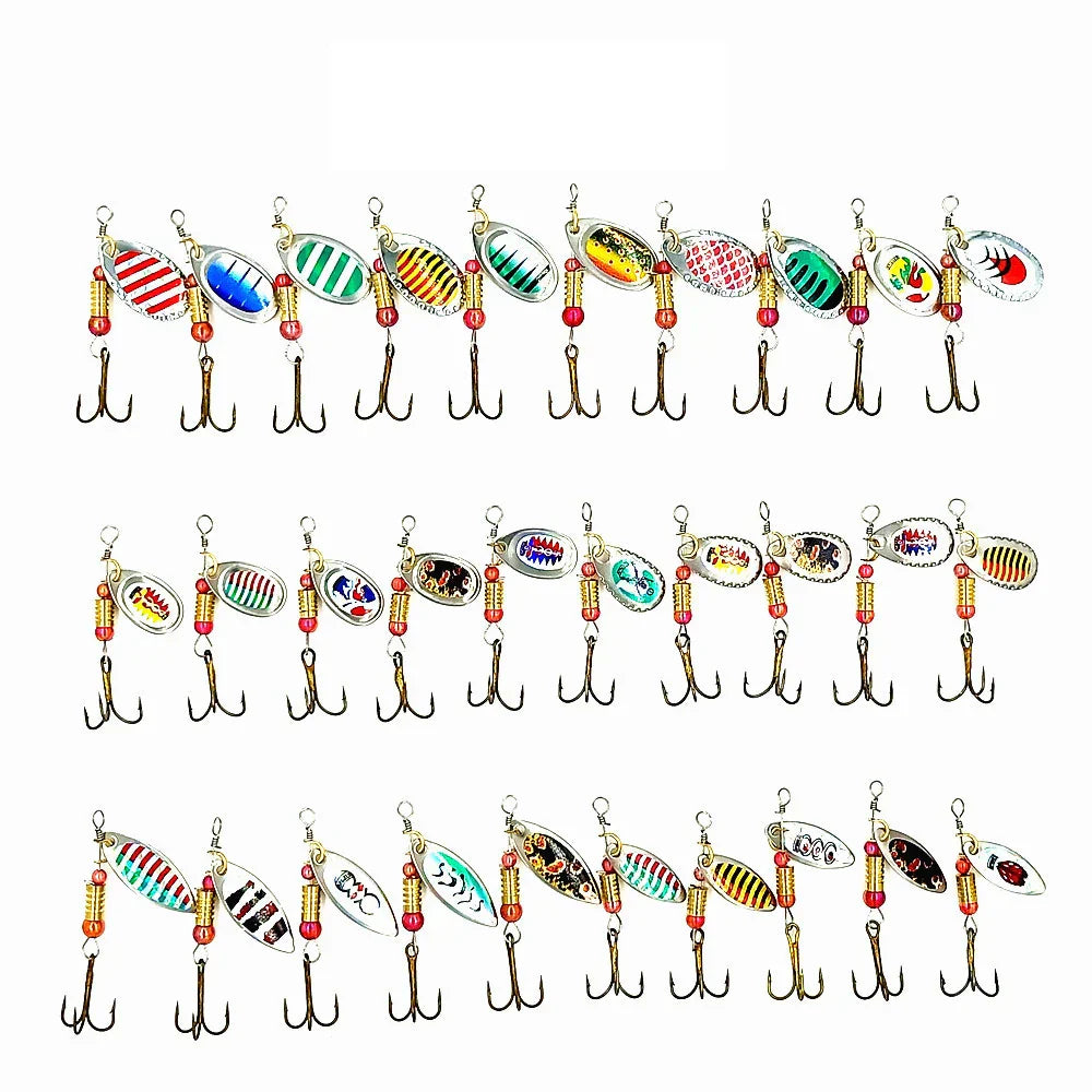 30pcs Spinner Fishing Lure Kit Metal Sequin Spoon Hard Bait Fishing Wobblers Set Fishing Tackle Isca Atificial Lure Pesca