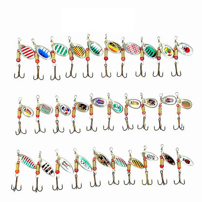 30pcs Spinner Fishing Lure Kit Metal Sequin Spoon Hard Bait Fishing Wobblers Set Fishing Tackle Isca Atificial Lure Pesca