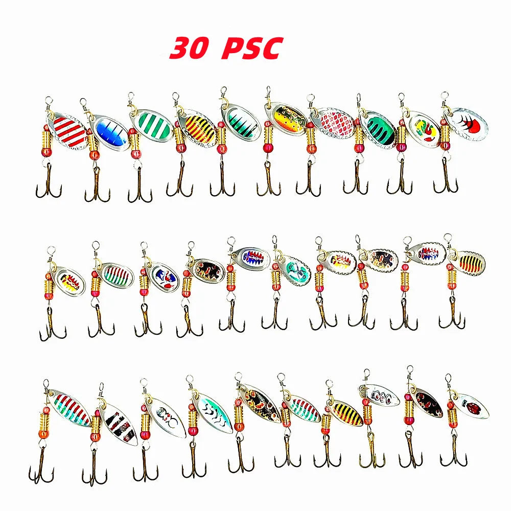 30pcs Spinner Fishing Lure Kit Metal Sequin Spoon Hard Bait Fishing Wobblers Set Fishing Tackle Isca Atificial Lure Pesca