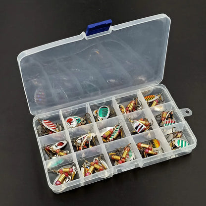 30pcs Spinner Fishing Lure Kit Metal Sequin Spoon Hard Bait Fishing Wobblers Set Fishing Tackle Isca Atificial Lure Pesca